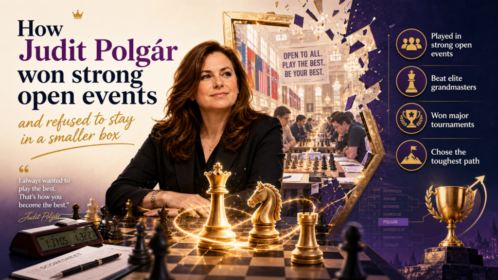 One of the bravest things Judit did was avoid the easy label. She did not build her whole career around women-only chess. She played open events, elite events, and world-class events.
