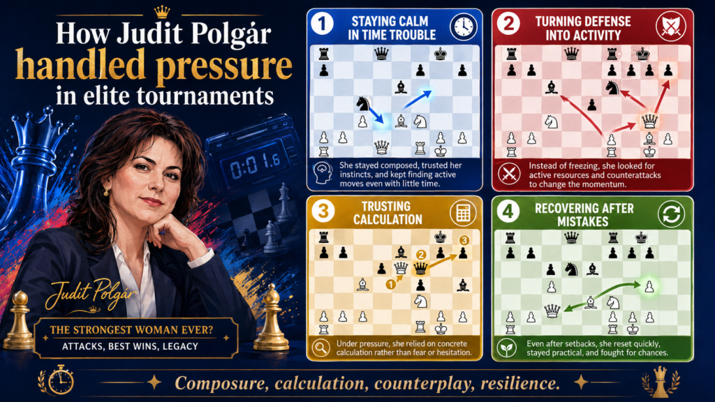 Playing a great move at home is one thing. Playing that move when a strong opponent is staring at you, the clock is running, and the result matters is very different. Judit Polgár’s career was built under that kind of pressure.