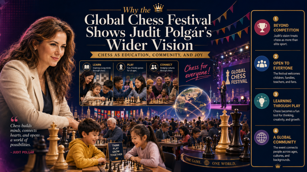 Judit Polgár’s impact is not only in books, games, and old tournament tables. It is also seen in the way she brings people together. The Global Chess Festival is one example of that wider vision.