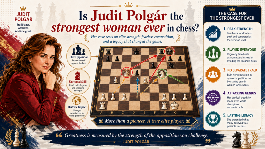 Now we come back to the question in the title. Was Judit Polgár the strongest woman ever?