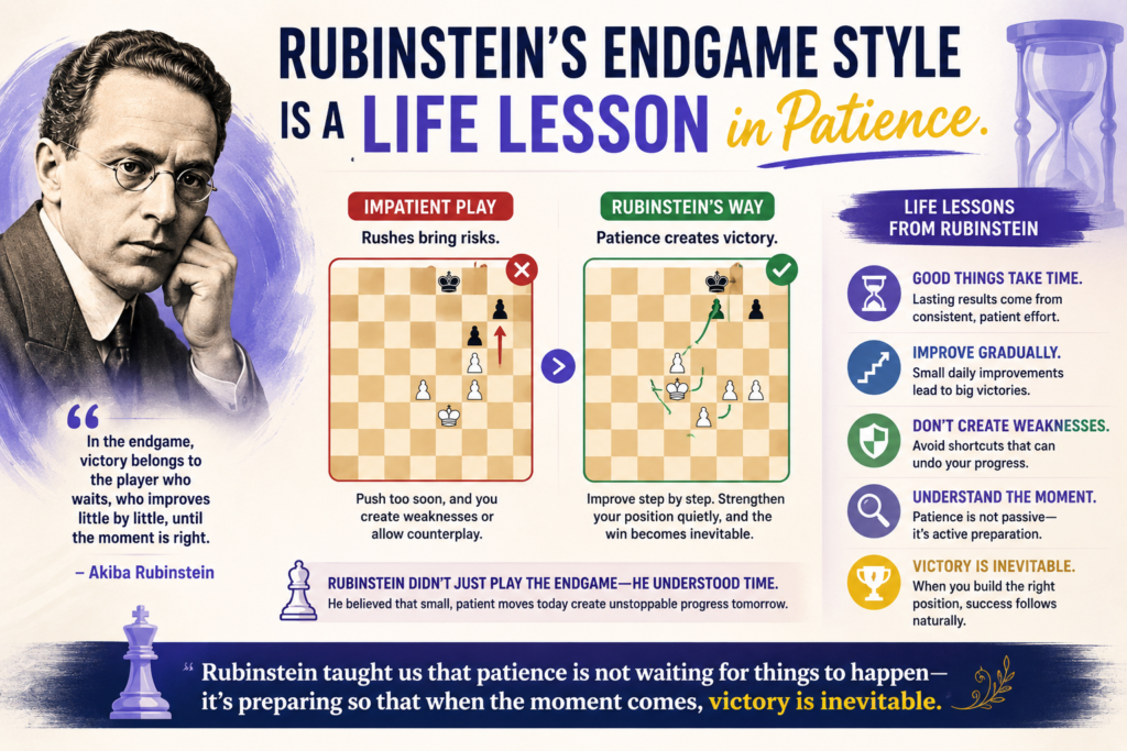 The World Chess Hall of Fame says Rubinstein is still remembered for his opening ideas and his rook and pawn endgames. That is a rare mix. It means he did not separate the start of the game from the finish. He saw the whole game as one story.