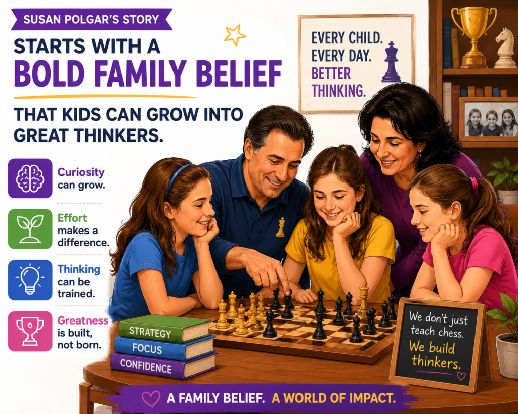 Susan Polgar was born in Budapest, Hungary, in 1969. Her chess story began in a home where learning was not treated like a race, but like a daily habit. Her father, László Polgár, believed that great skill is not just something a child is born with.
