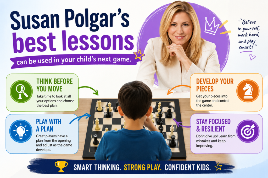 Susan Polgar’s career can feel huge, but her lessons are easy to bring down to a child’s board. A student does not need to become a grandmaster to learn from her. A student can begin with one small habit today. That is the power of a great role model. The story is big, but the first step is simple.