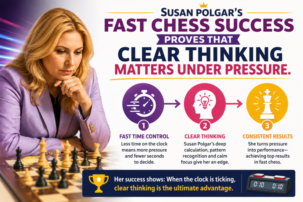 Susan Polgar was not only strong in slow classical chess. She also won the Women’s World Rapid and Blitz Championships in 1992. The World Chess Hall of Fame notes that her 1996 classical world title made her the first woman to hold what it calls the triple crown of women’s chess.