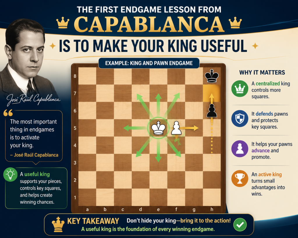 Many chess students treat the king like a piece that must hide forever. That makes sense in the opening. If the king is unsafe early, the game can end fast. But once many pieces leave the board, the king changes jobs.