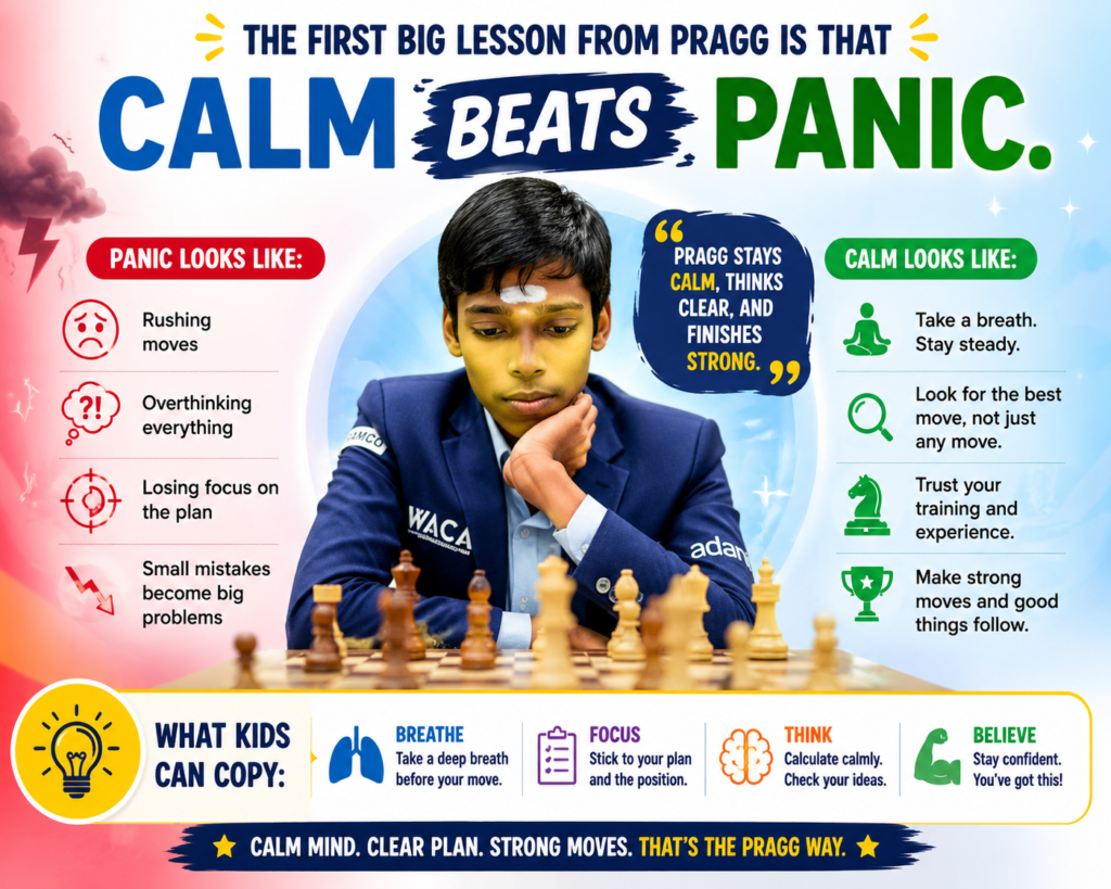 One reason Praggnanandhaa is loved by chess fans is his calm face at the board. Even when the game is hard, he does not look like he is falling apart. This matters more than most people think. Chess is not only about seeing good moves. It is also about staying steady when the position becomes messy.
