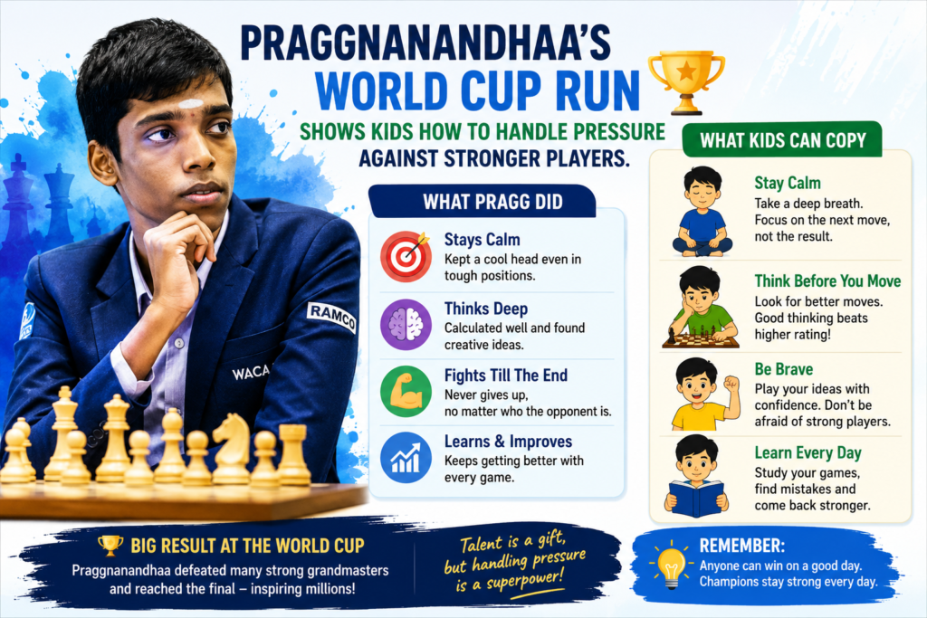The 2023 FIDE World Cup was a huge moment in Praggnanandhaa’s career. He reached the final after beating top stars in tiebreaks, including Hikaru Nakamura and Fabiano Caruana. ChessBase reported that he knocked out Nakamura, then Caruana, and confirmed his place in the Candidates Tournament. That is a massive step in world chess.