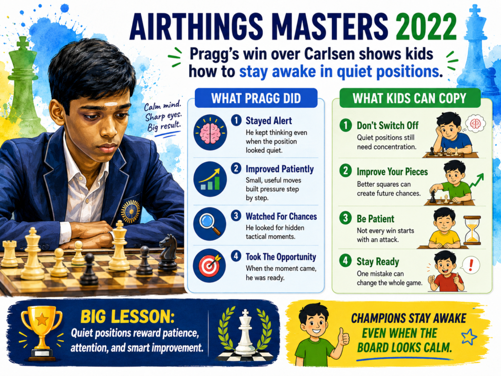 Praggnanandhaa’s 2022 win over Magnus Carlsen at the Airthings Masters became famous because he was only 16 and Carlsen was the world champion. But the real beauty of the game is not just the result. It is how the chance came.
