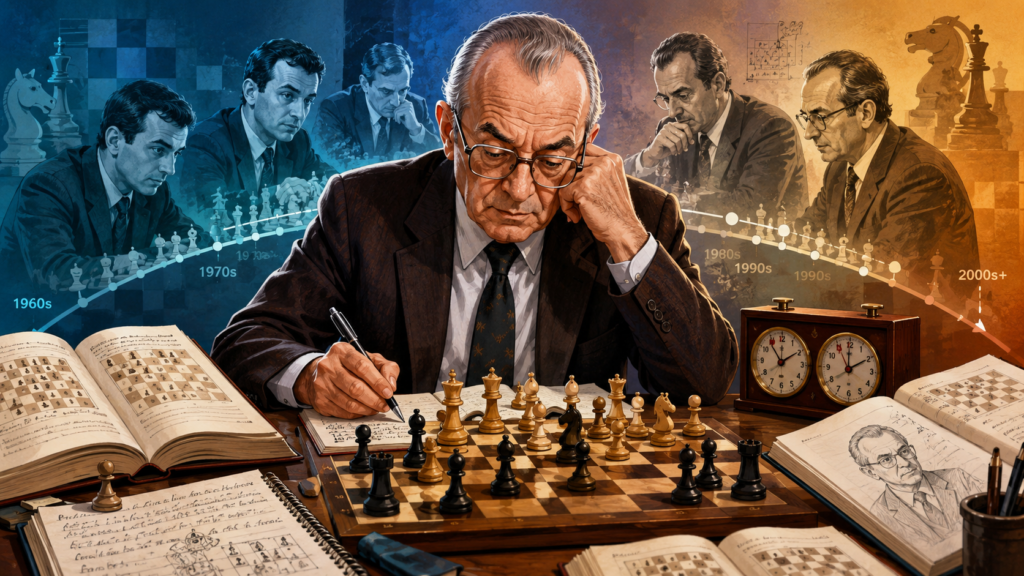 Some chess stars shine for a short time. Korchnoi stayed dangerous for a very long time. That may be the most amazing part of his story. He was born in 1931, became a grandmaster in 1956, fought for the world title in the 1970s and 1980s, and kept playing strong chess for decades after that.
