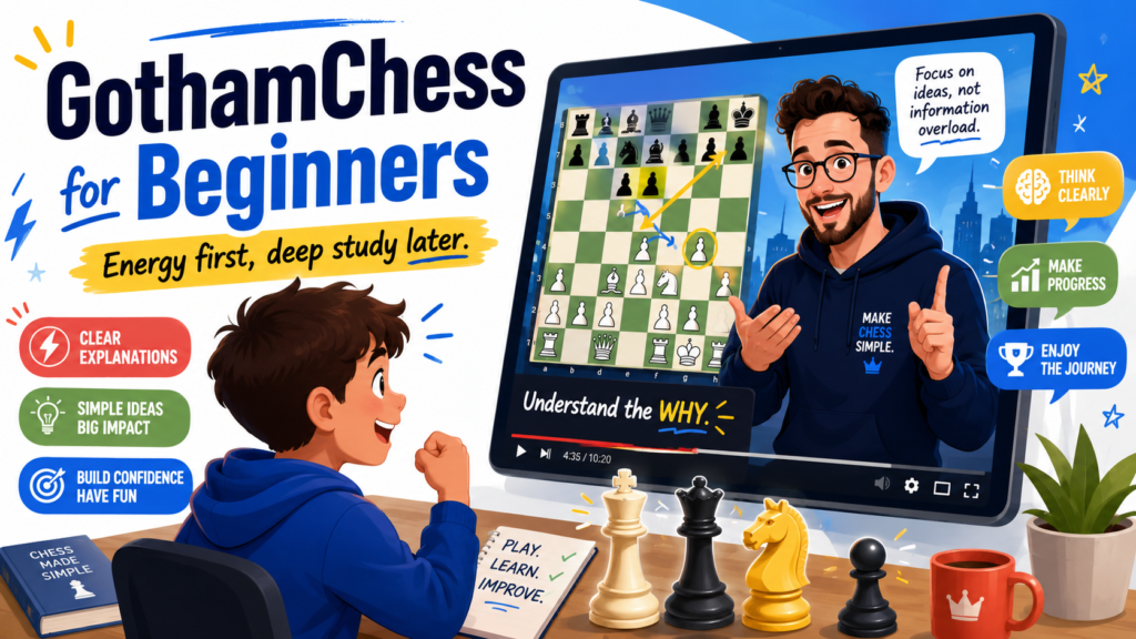 GothamChess, run by Levy Rozman, is one of the most well-known chess YouTube channels today. His channel calls him “The Internet’s Chess Teacher,” and it has a huge library of videos across many chess topics. For beginners, the biggest strength of GothamChess is not silence or slow teaching. It is energy.
