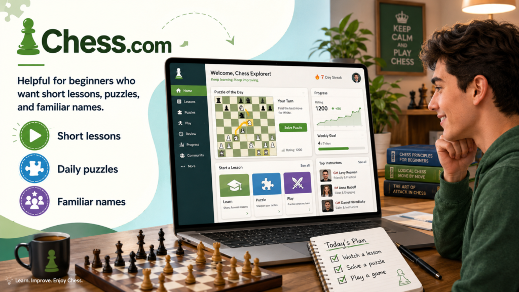 Chess.com is not only a playing site. Its YouTube channel is also one of the largest chess content hubs online. The channel describes Chess.com as the world’s number one chess community with millions of players and fans.