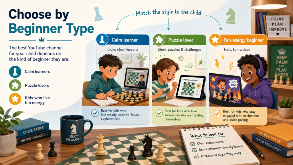 There is no single best chess YouTuber for every beginner. A seven-year-old who just learned how the knight moves does not need the same videos as a thirteen-year-old trying to reach 1000 online rating.