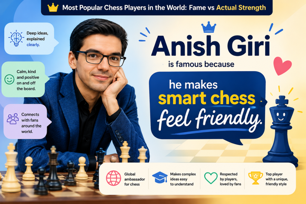 Anish Giri is one of the most interesting names in modern chess because his fame has many layers. Serious players respect his deep opening knowledge. Online fans enjoy his humor. Young players know him from interviews, short videos, funny posts, and clear chess lessons. 