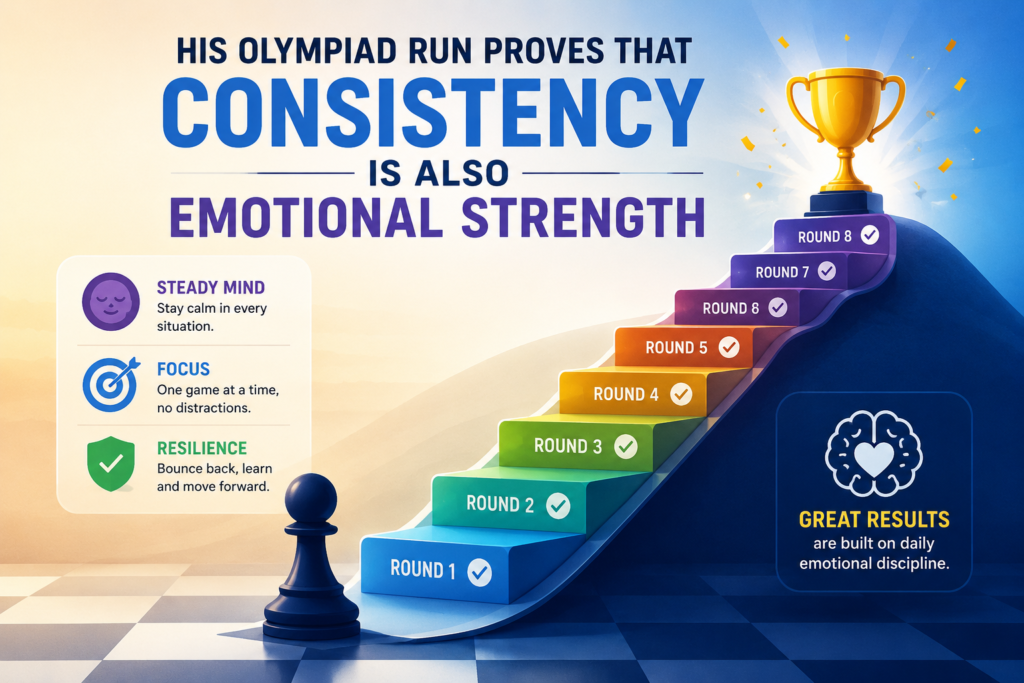 The 2024 Chess Olympiad was a huge stage. India won gold in both the Open and Women’s sections, and India’s Open team scored 21 match points. Arjun scored 10 out of 11 and became the best individual player on Board 3, according to the European Chess Union report on the event.