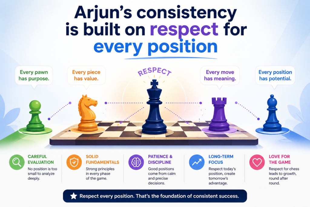 One quiet thing that separates strong players from average players is respect. Strong players respect the board. They respect the opponent’s ideas. They respect small details. They do not think, “This is easy,” too early. They keep checking.