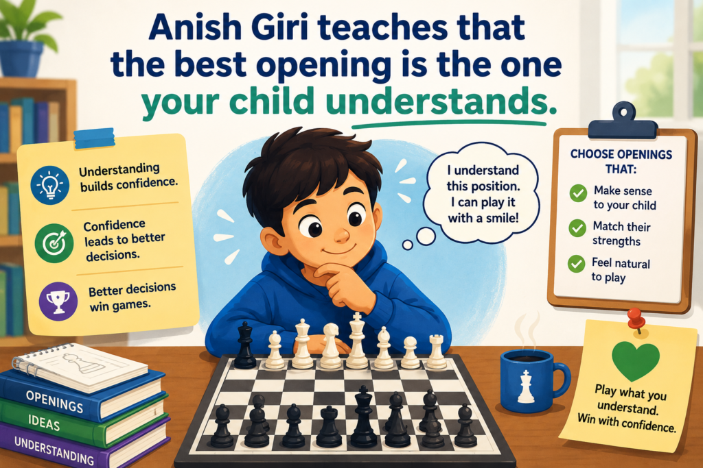 Many young players want to copy grandmaster openings right away. They see a famous player use a sharp line, and they think, “I should play that too.” But this can be a trap. A grandmaster may understand the deep reason behind every move.