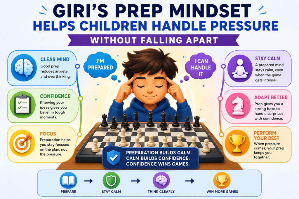 Chess pressure feels very real to a child. The clock is ticking. The opponent is staring. A piece may be under attack. One wrong move can lose the game. In that moment, many children rush. They move too fast because they want the stress to end.