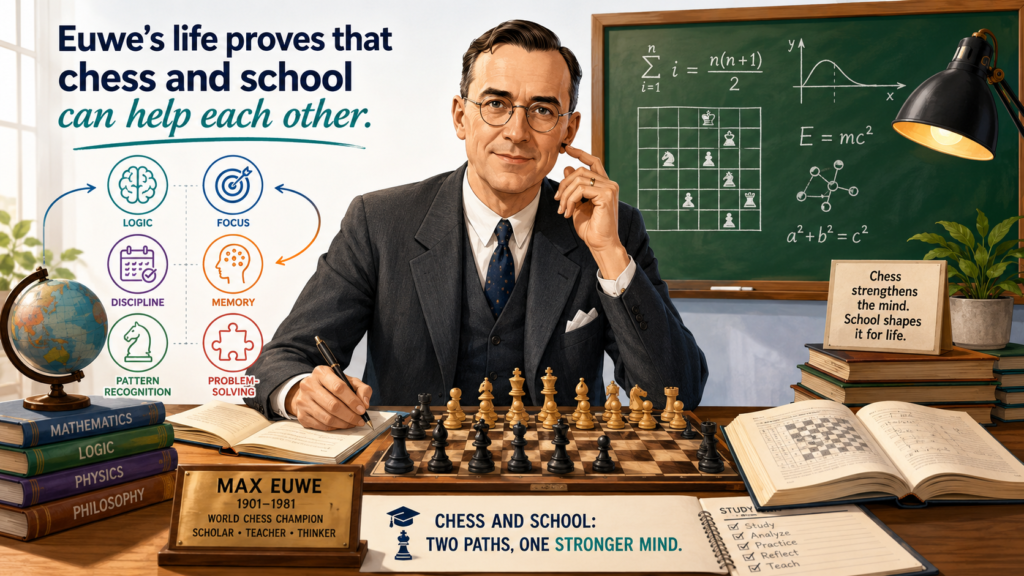 He studied mathematics and became a doctor of mathematics. He also taught. The MacTutor History of Mathematics notes that Euwe was a strong mathematician and that mathematics stayed important in his life, not just chess.