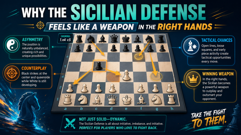 The Sicilian Defense is one of the most loved openings in chess because it gives Black real chances to win. Many beginners are told that Black should first try to equalize. That means Black should try to make the game fair before going for more.