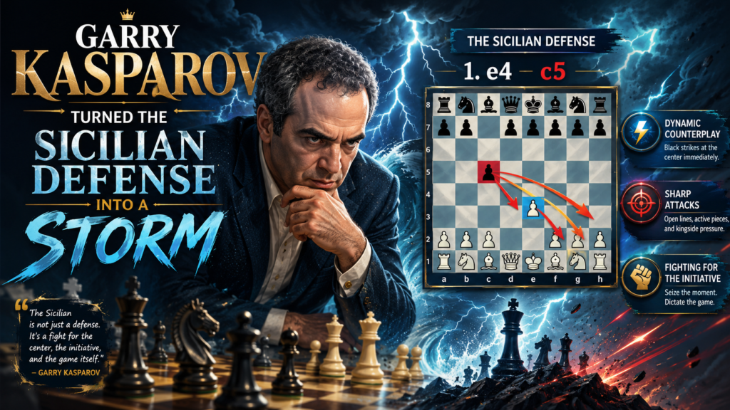 Garry Kasparov may be the most famous Sicilian warrior in chess history. When he played the Sicilian, the board often felt full of fire. He used it against the best players in the world and made it one of his main weapons during his rise to the top.
