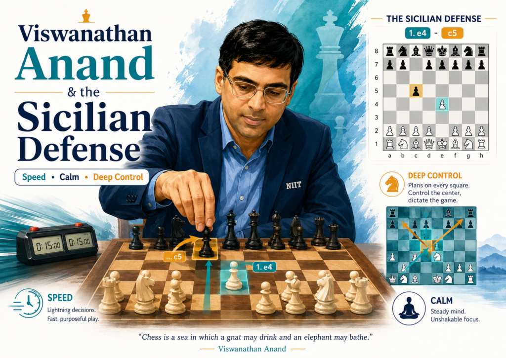 Viswanathan Anand is one of the best players to study if you want to understand how the Sicilian can be sharp without looking messy. Anand was famous for playing fast, seeing tactics quickly, and staying calm in complex positions. That mix made his Sicilian games very hard to face.