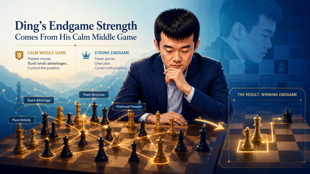 Ding’s calm style is not only useful in the opening or middle game. It also helps him in the endgame. In fact, many good endgames begin much earlier than most kids think. A player who keeps better pawn structure, safer king placement, and more active pieces will often reach an endgame that is easier to play.