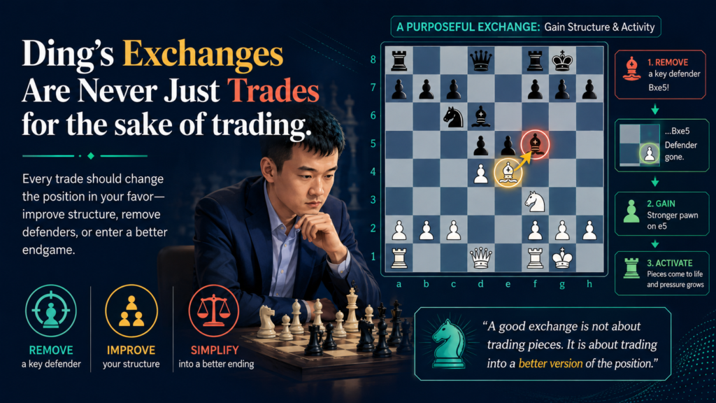 Trading pieces looks simple, but it is one of the places where many young players lose good positions. They trade because they are scared. They trade because they can. They trade because it feels safe. But every exchange changes the story of the game.
