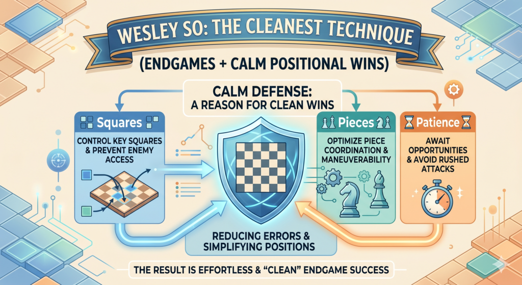 Clean technique is not only about winning better positions. It is also about defending worse positions without falling apart. Wesley So is very hard to beat because he does not panic. When he is under pressure, he searches for the most solid setup. 