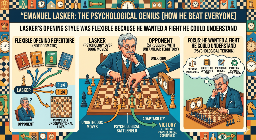 Openings are important, but Lasker did not treat them like a memory race. He used openings to reach positions where he could think better than his opponent. That is a very modern idea.