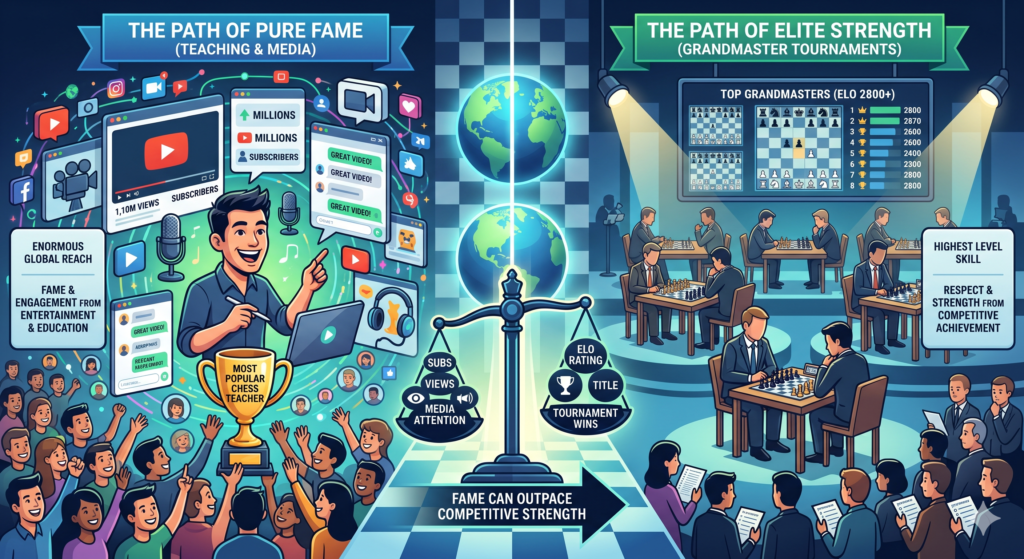 Levy Rozman, known online as GothamChess, is one of the clearest examples of fame and playing strength moving in different lanes. 