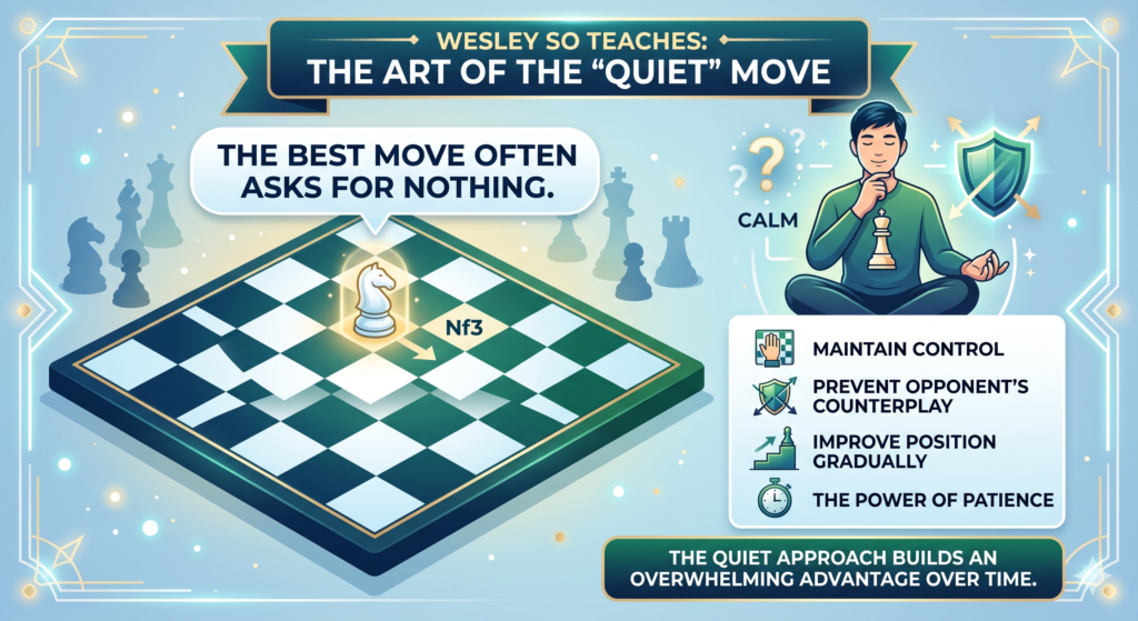 Many young players think a good move must attack something at once. They want a check, a capture, or a threat they can point to. Wesley So teaches a deeper truth. Some of the best moves do not shout. They simply make the position healthier.