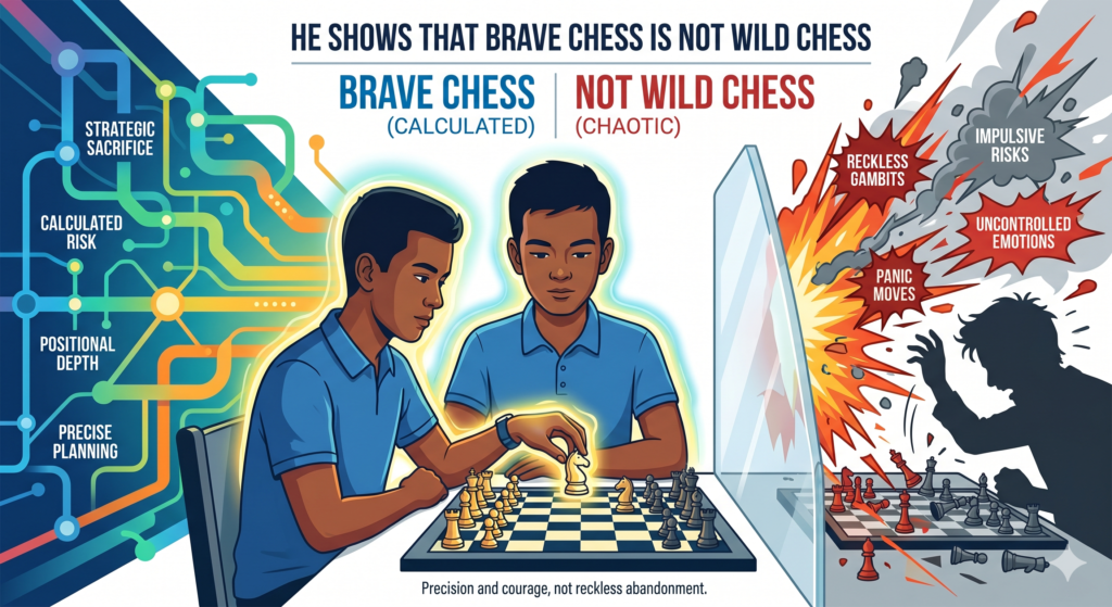 A lot of kids think bravery means attacking all the time. They push pawns near the king. They sacrifice pieces. They go for checkmate even when their own king is weak. This can be fun, but it can also become careless.