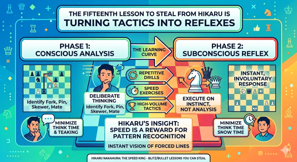 Fast chess becomes much easier when tactics feel familiar. A child should not need to stare for one full minute to notice a fork, pin, skewer, back rank mate, or discovered attack. These ideas should start to feel like faces they know.