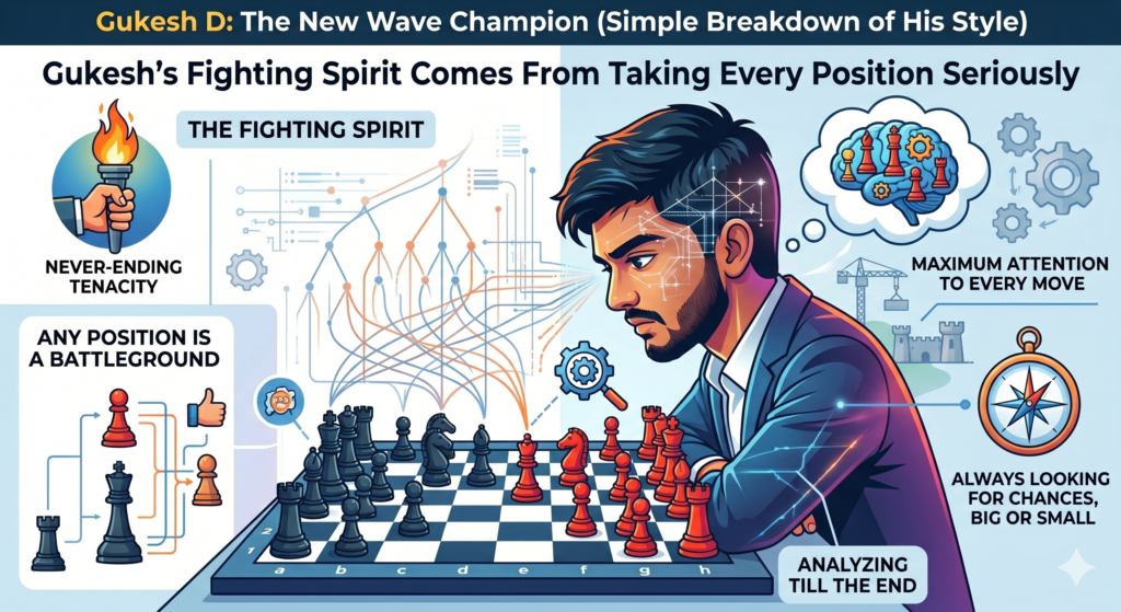 One reason Gukesh is loved by many chess fans is that he fights. He does not treat equal positions like dead positions. He does not stop asking questions just because the game looks quiet. He keeps looking for small ways to improve.