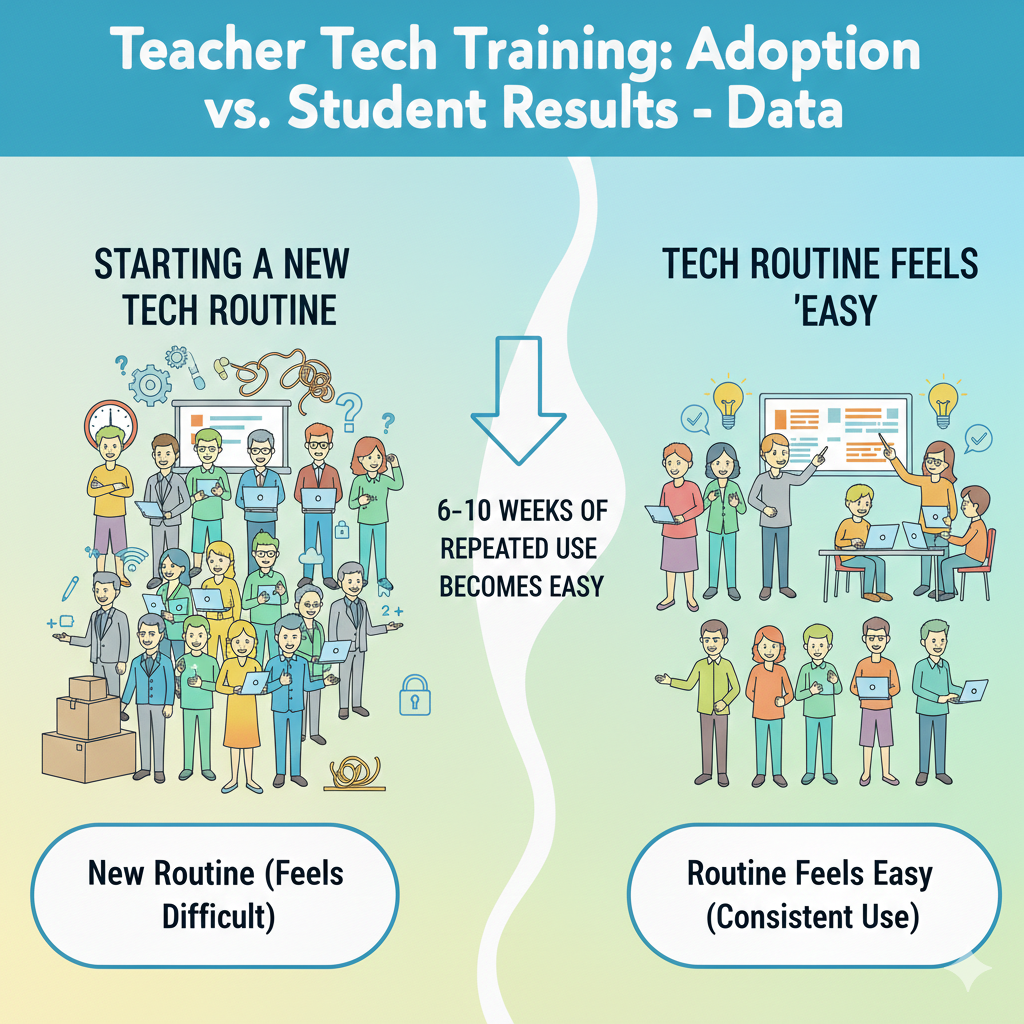 The key is repetition with the same pattern. If the teacher changes the tool or activity style every week, students never build muscle memory, and the teacher stays stressed. Pick one routine and keep it stable.
