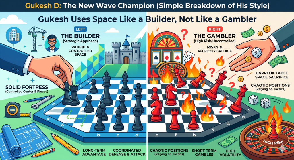 Another big lesson from Gukesh’s games is how he uses space. In chess, space means your pieces and pawns control more squares. More space can give your pieces room to move. It can also make the other player feel cramped and stuck.