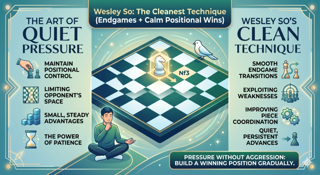 Wesley So’s chess often feels quiet until the other player suddenly has no easy move left. That is one reason his games are so useful for students. He does not always win by throwing pieces at the king.