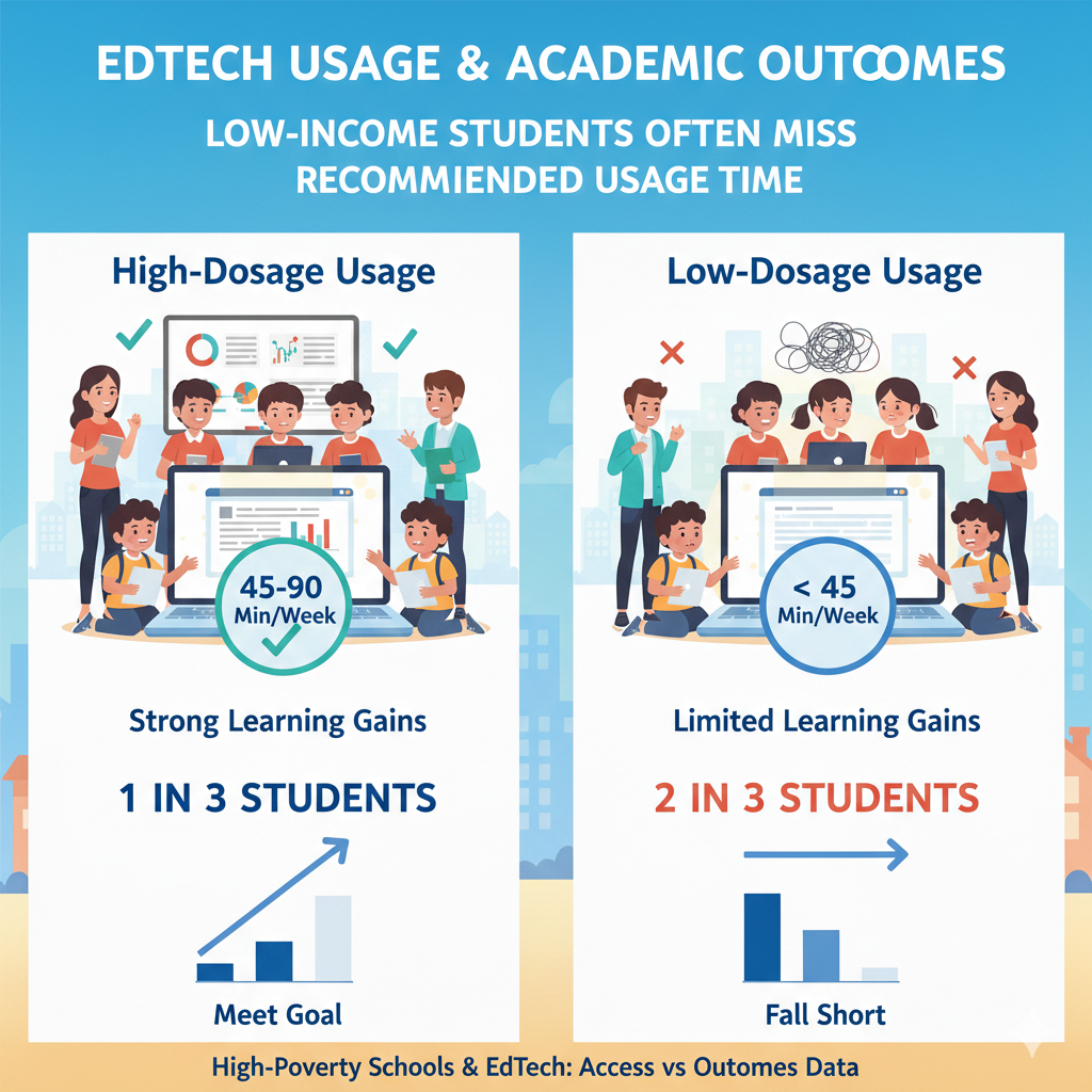 Low-income students often fall short because of access limits, shared devices, family schedules, chores, work, and unstable internet. The child may want to do the time, but life gets in the way.
