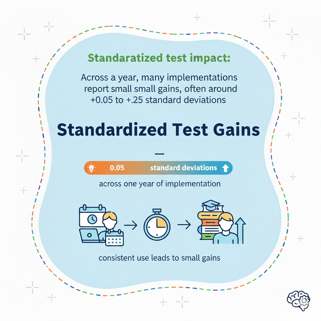 It means the average student moved ahead compared to similar peers who did not use the tool in the same way. These gains are rarely dramatic in one year, but they are steady and reliable when usage is consistent.