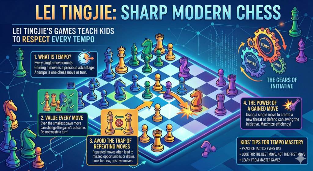 In chess, one move can change everything. Strong players respect time. They know that moving the same piece too often can fall behind. They know that a slow move can give the opponent the attack. They know that one extra move can make a tactic work.