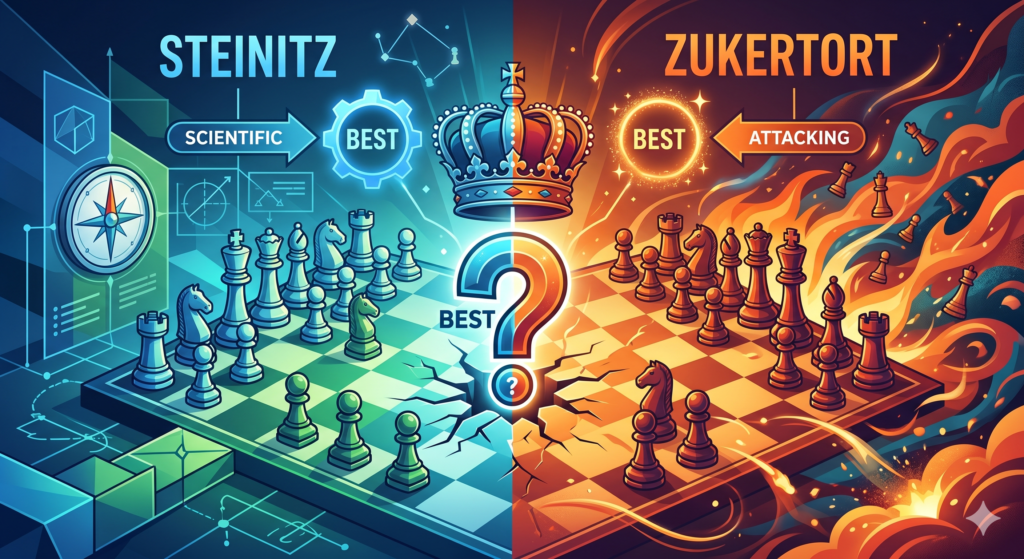 Who was the best player alive? That question led to one of the most important matches in chess history: Wilhelm Steinitz vs Johannes Zukertort in 1886. This match is widely seen as the first official World Chess Championship match, and Steinitz won it.