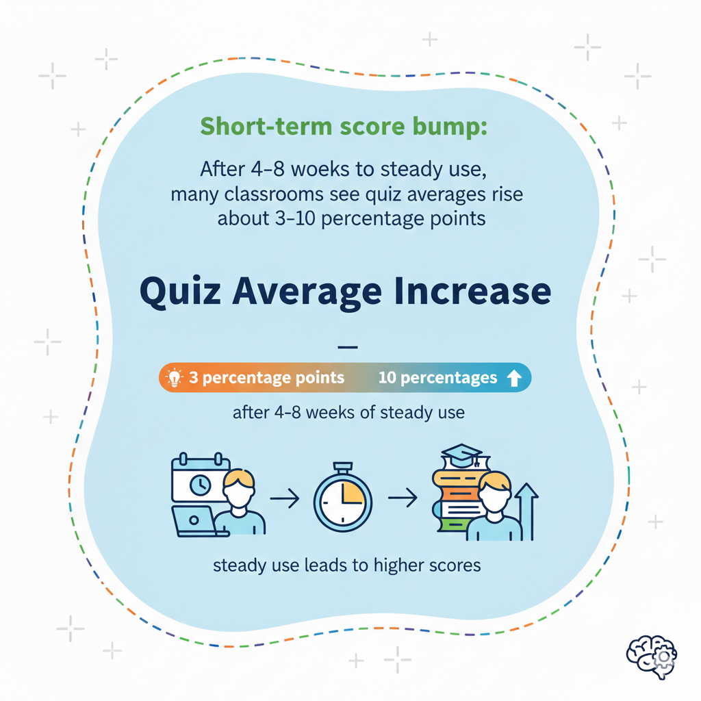 Short-term gains usually reflect better understanding of current topics. They do not always mean deep long-term retention yet. That comes with continued practice and review.