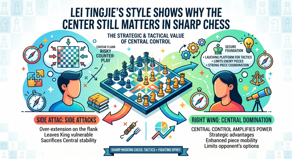 Sharp attacks often happen near the king, but the center is usually the key. This is a lesson every young player should learn early. If a player controls the center, their pieces can move faster. Knights get better squares. Bishops get open lines. Queens and rooks can shift from one side to the other.