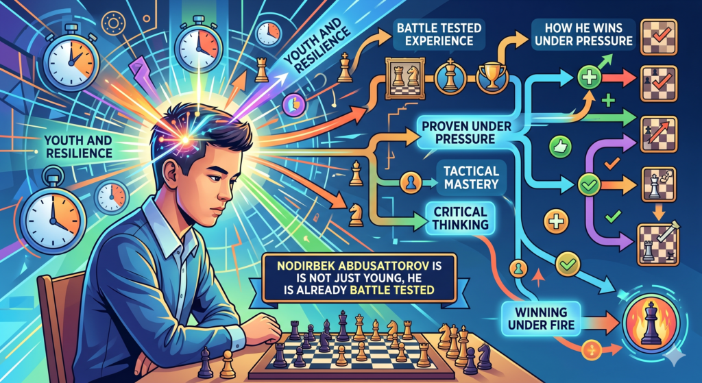Nodirbek Abdusattorov is easy to call “the next big thing” because he is young. But that does not fully explain him. Lots of young players are strong. Lots of young players know openings. Lots of young players can play fast online games and win nice tactics.