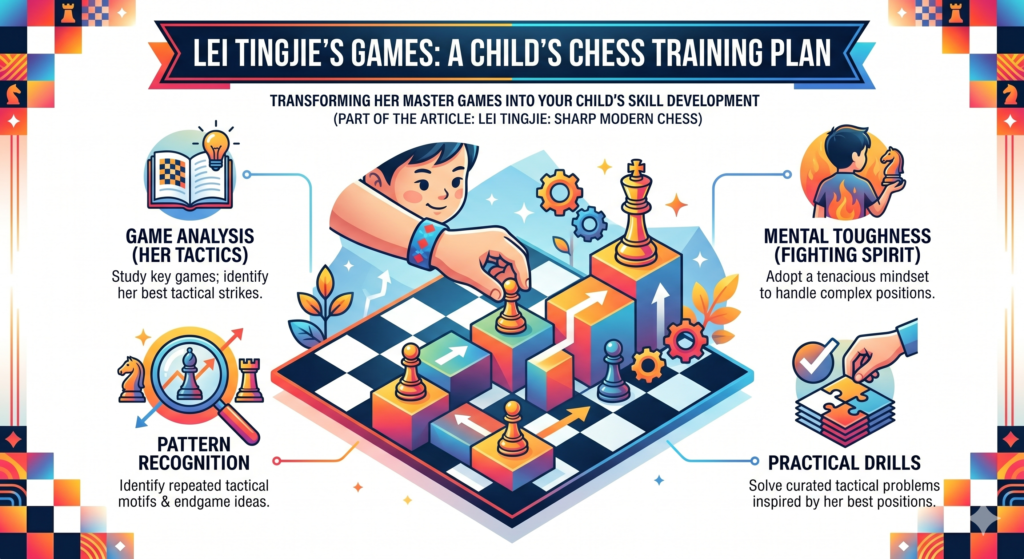 Studying a top player should not mean staring at hard moves and feeling lost. A child does not need to understand every deep engine line in Lei Tingjie’s games. They need to take simple lessons and use them in their own games.