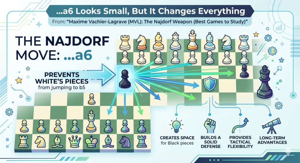 At first, the move ...a6 looks too small to matter. Black uses a whole move just to push a pawn one square. Many beginners ask, “Why not develop a piece?” That question is fair. In most openings, we teach children to bring out knights and bishops early.