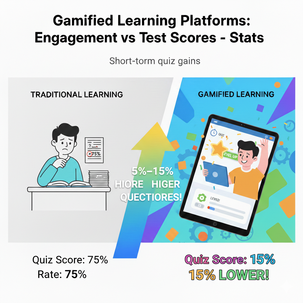 But short-term gain is only the first step. Many children score well on quick quizzes but struggle weeks later. That is because memory fades without revision. So this stat tells us that gamification helps learning stick in the moment, but we must design follow-up practice to make it last.