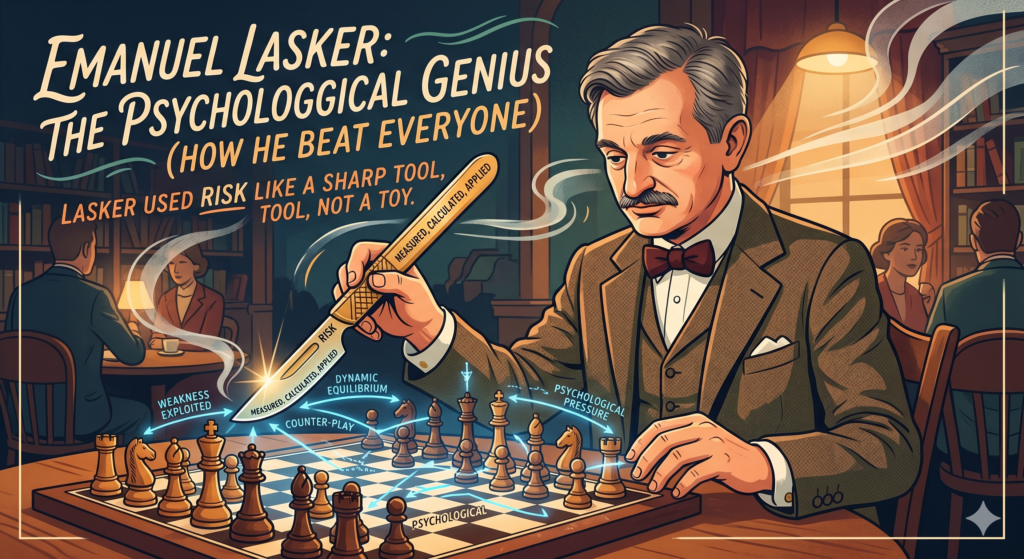 Many young players hear the word “risk” and think it means wild attacks. They think risk means giving up pieces, chasing the king, and hoping the opponent gets scared. Lasker’s games teach a much better idea. Risk is not the same as guessing. Real risk is a choice you make after you understand the danger.