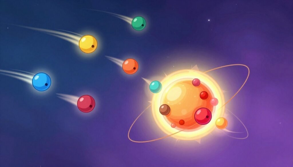 A detailed depiction of the Bohr model of the atom, showcasing electrons orbiting a central nucleus with vibrant colors. The foreground features a stylized, glowing nucleus composed of protons and neutrons, radiating energy. In the middle ground, the electrons are illustrated in dynamic orbits, each with trails of light, symbolizing their movement. The background is a soft gradient of deep blues and purples, evoking a sense of depth and the vastness of the quantum realm. The scene is illuminated with soft lighting that highlights the intricate details of the atomic structure, creating an engaging and educational atmosphere. Capture the wonder of scientific discovery, inviting exploration and curiosity. Include the brand name "Debsie" subtly into the design without detracting from the main imagery.