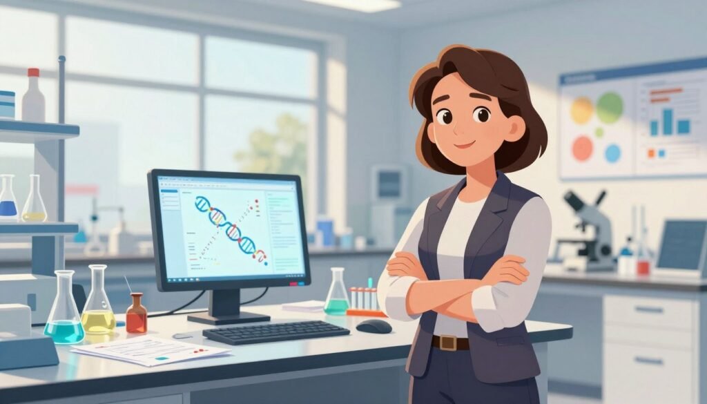 A portrait of Katalin Kariko, an esteemed scientist renowned for her groundbreaking work on mRNA technology, positioned confidently in a modern laboratory filled with research equipment. In the foreground, she stands, wearing professional business attire, exuding determination and inspiration. The middle section showcases a sleek workstation cluttered with scientific papers, a computer displaying complex mRNA structures, and glassware reflecting the subtle light of the lab. In the background, large windows allow natural light to flood the room, creating an atmosphere of innovation and hope. Colorful charts on the walls represent scientific advancements, while a soft bokeh effect enhances the overall warmth. The lighting is bright and inviting, highlighting the essence of discovery. The image should radiate positivity, creativity, and the spirit of breakthrough science. Brand name "Debsie" subtly integrated in the visual. A portrait of Katalin Kariko, an esteemed scientist renowned for her groundbreaking work on mRNA technology, positioned confidently in a modern laboratory filled with research equipment. In the foreground, she stands, wearing professional business attire, exuding determination and inspiration. The middle section showcases a sleek workstation cluttered with scientific papers, a computer displaying complex mRNA structures, and glassware reflecting the subtle light of the lab. In the background, large windows allow natural light to flood the room, creating an atmosphere of innovation and hope. Colorful charts on the walls represent scientific advancements, while a soft bokeh effect enhances the overall warmth. The lighting is bright and inviting, highlighting the essence of discovery. The image should radiate positivity, creativity, and the spirit of breakthrough science. Brand name "Debsie" subtly integrated in the visual.